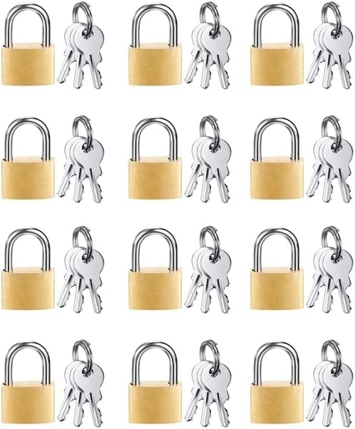 12 حزمة قفل صغير قفل صغير الصلبة النحاس أقفال الذهب الجديد مع 3 مفتاح لقفل الأمتعة ، على ظهره ، قفل خزانة الصالة الرياضية ، قفل حقيبة - (Color: Gold)